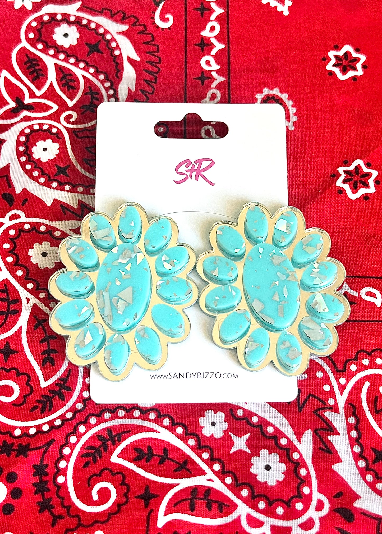 Turquoise & Silver Squash Blossom Earring