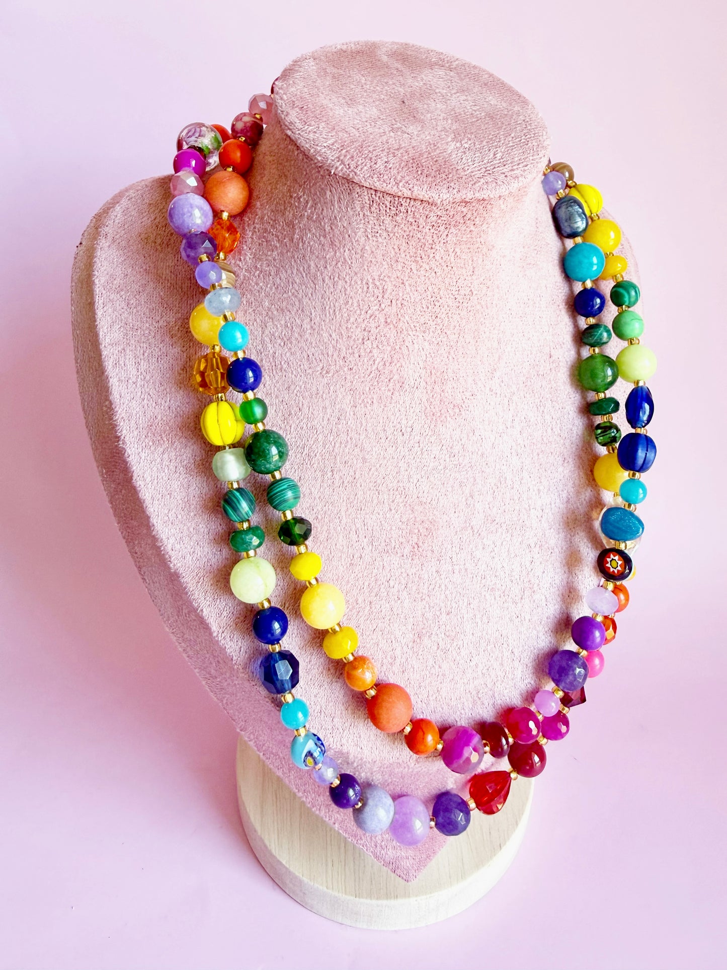 Retro Rainbow Beaded Necklace