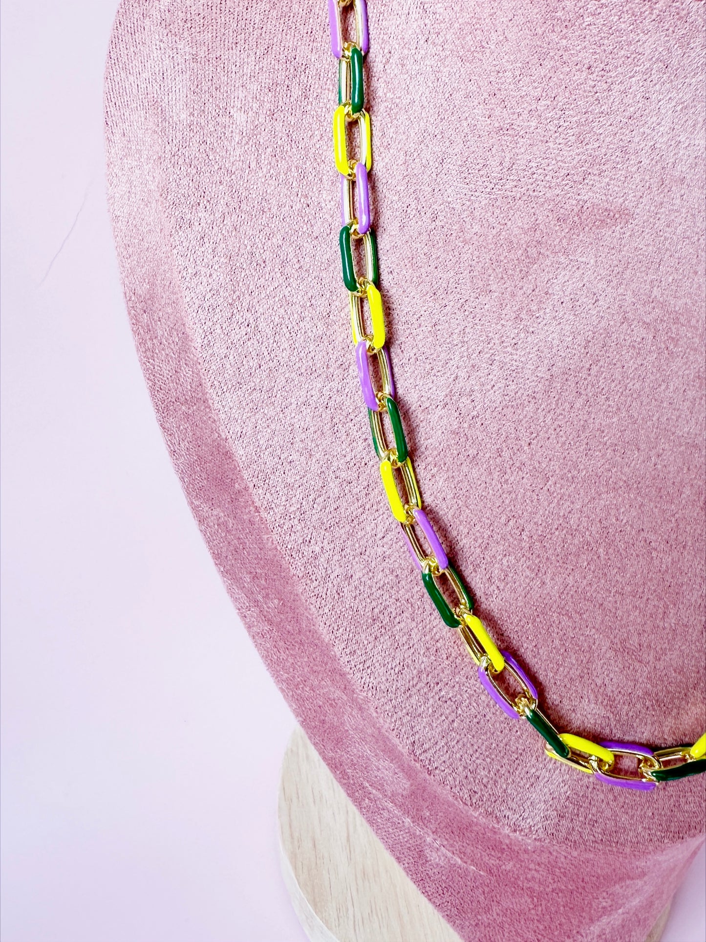 Traditional Mardi Gras Enamel Chain Necklace