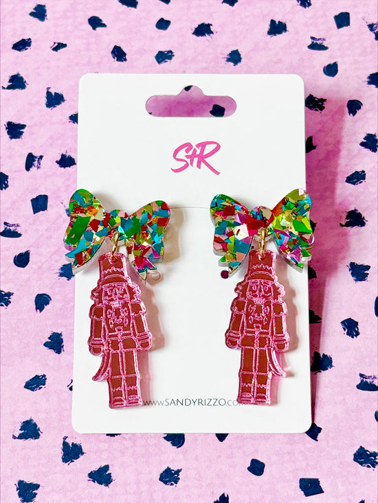Pink Nutcracker with Electric Confetti Bow