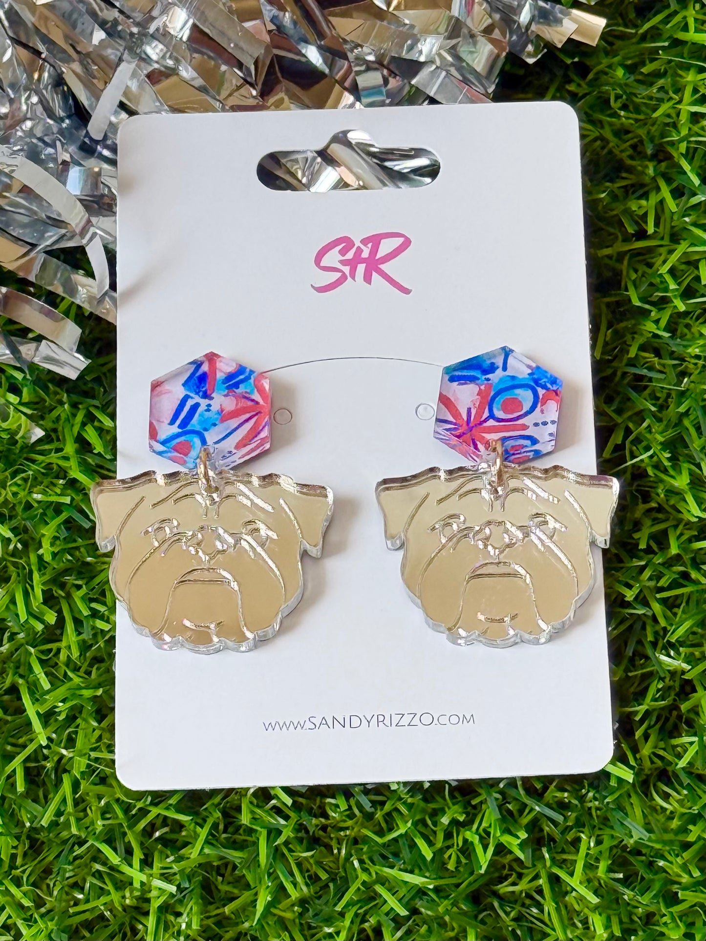 Medium Bulldog Dangle with Red, White and Blue top