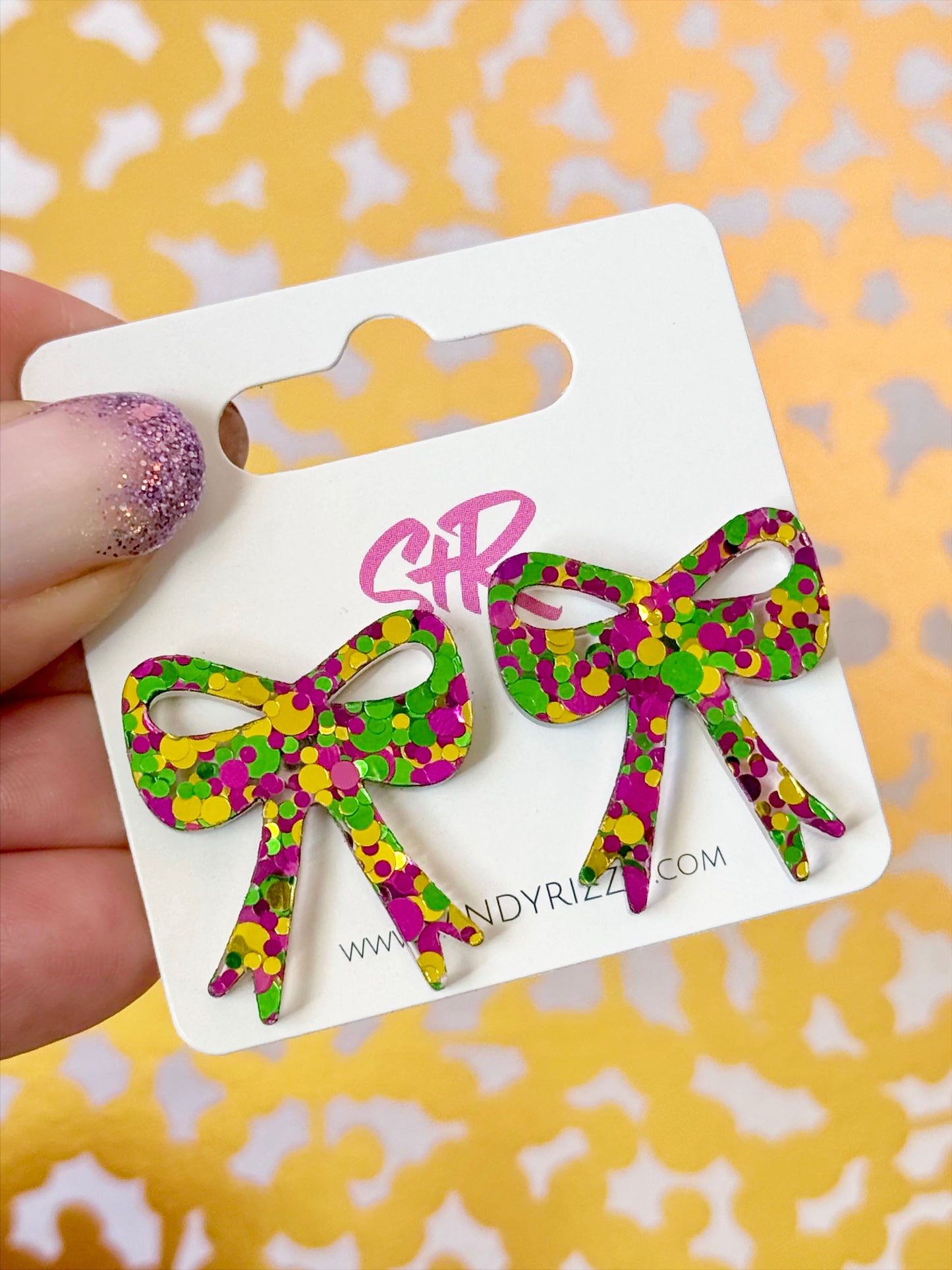 Mardi Gras Bow Statement Stud