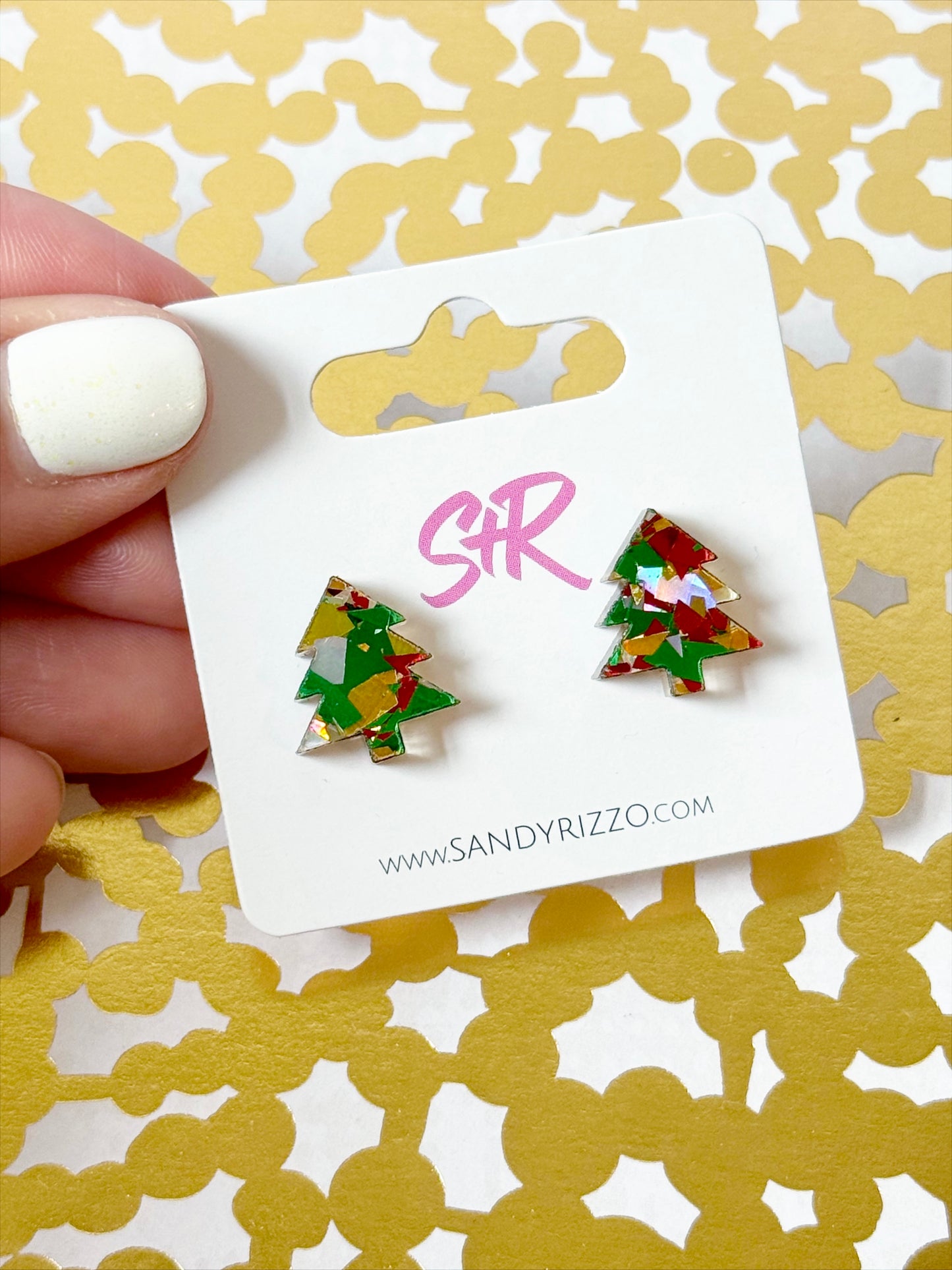 Traditional Confetti Christmas Tree Stud