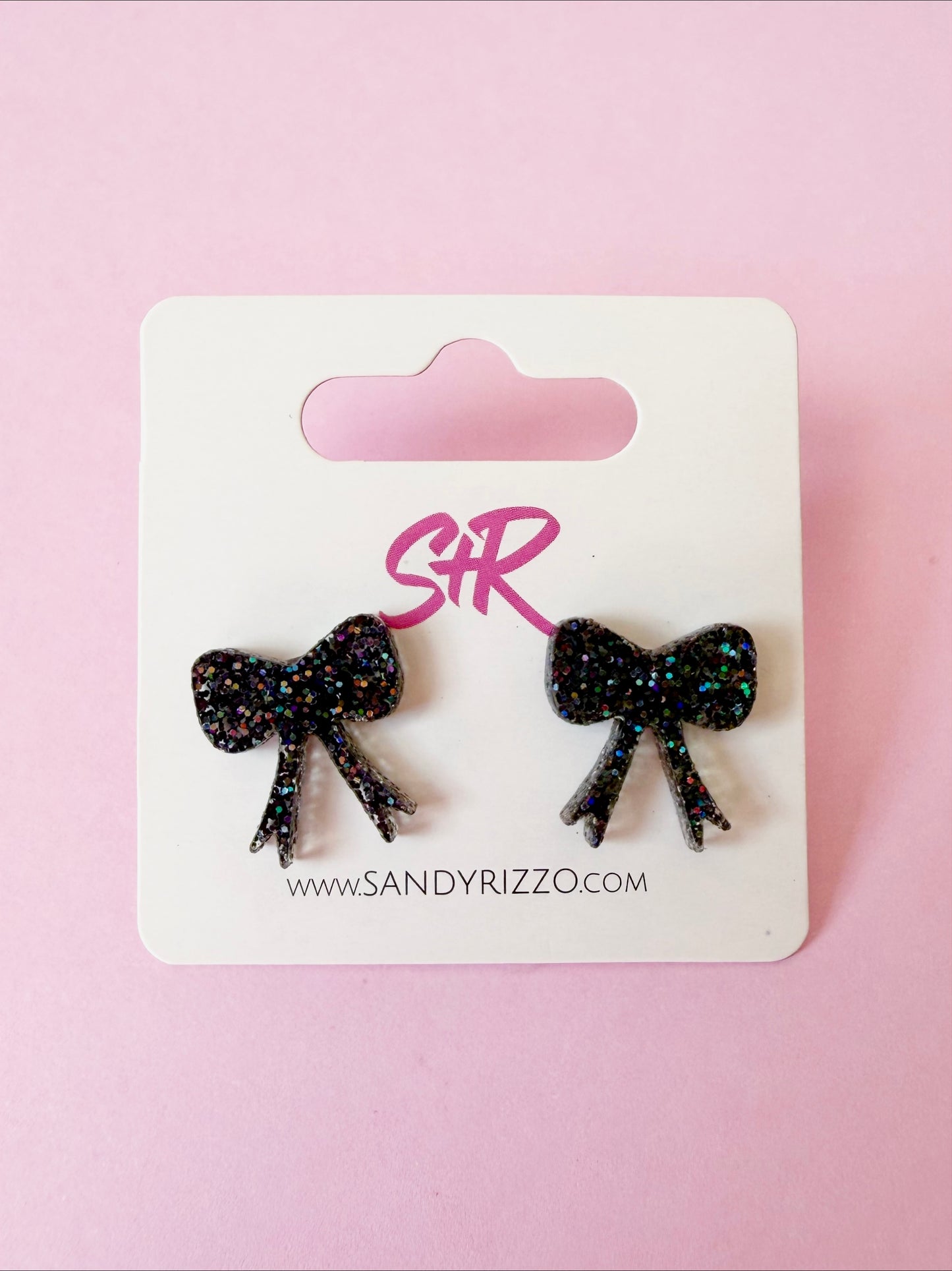 Black Glitter Bow Stud