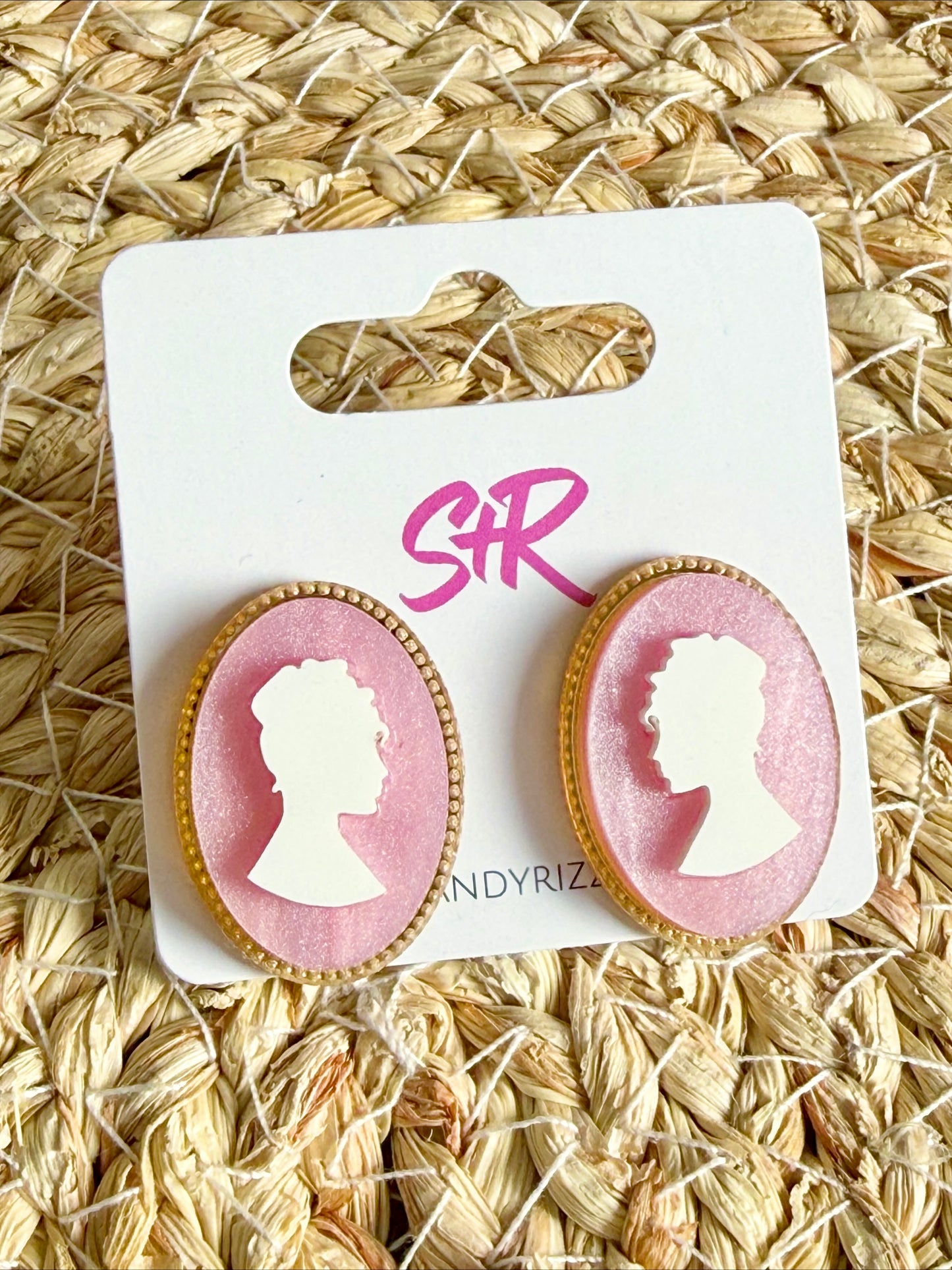 Pink Cameo Statement Stud