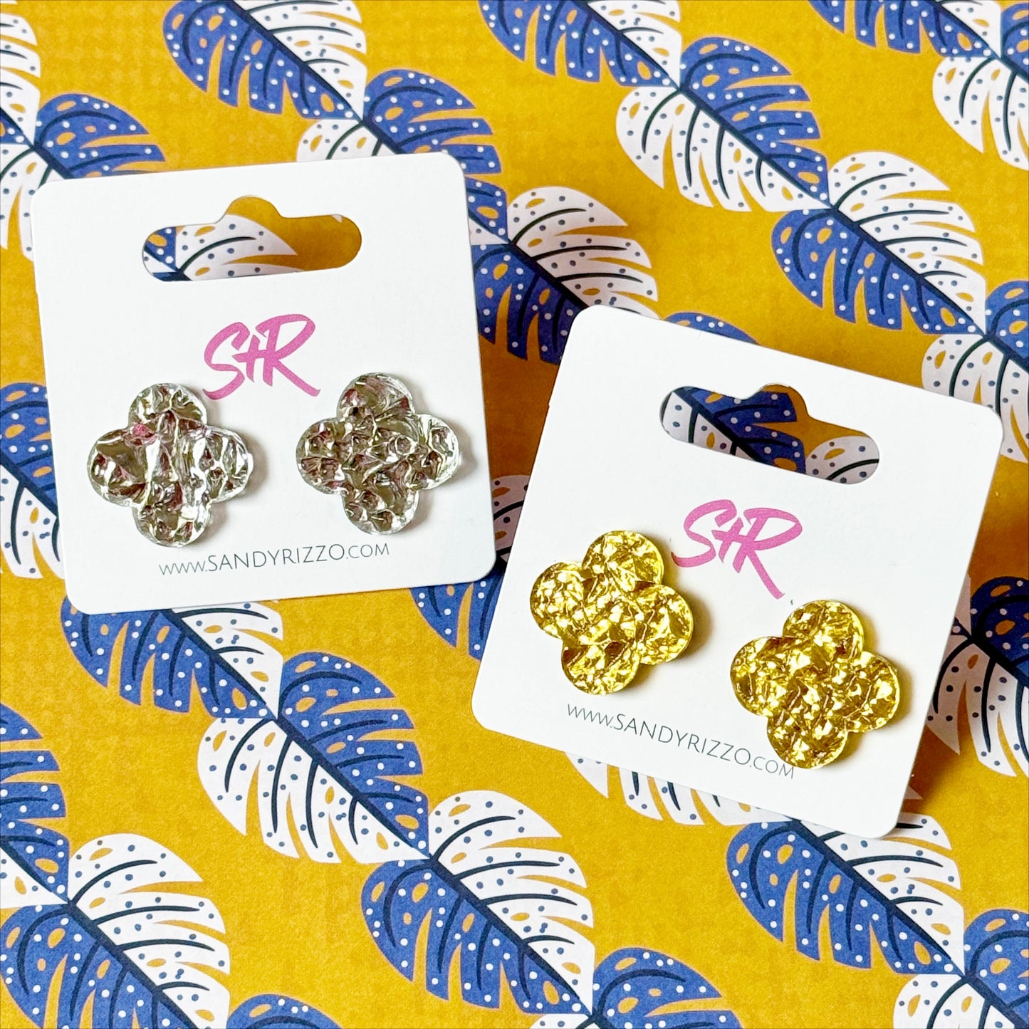 Gold Lamé Quatrefoil Stud