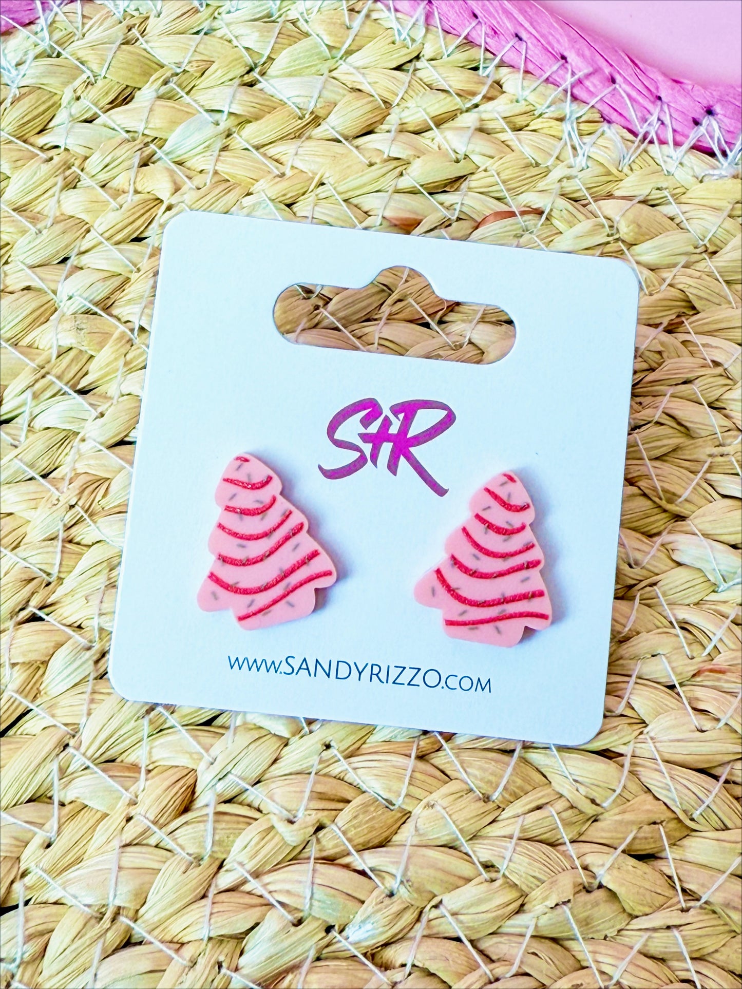 Pink Christmas Tree Cake Stud