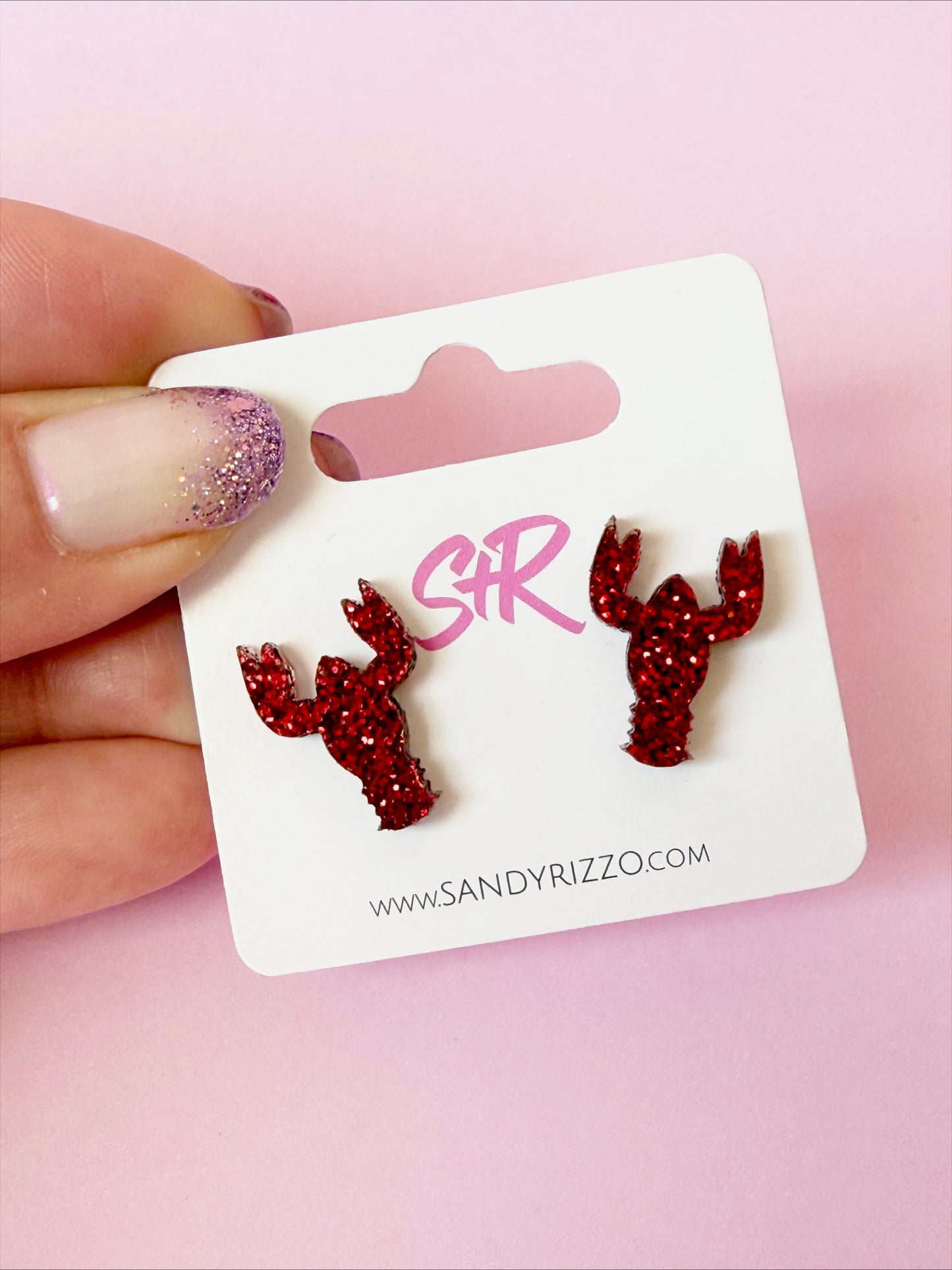Red Glitter Crawfish Stud