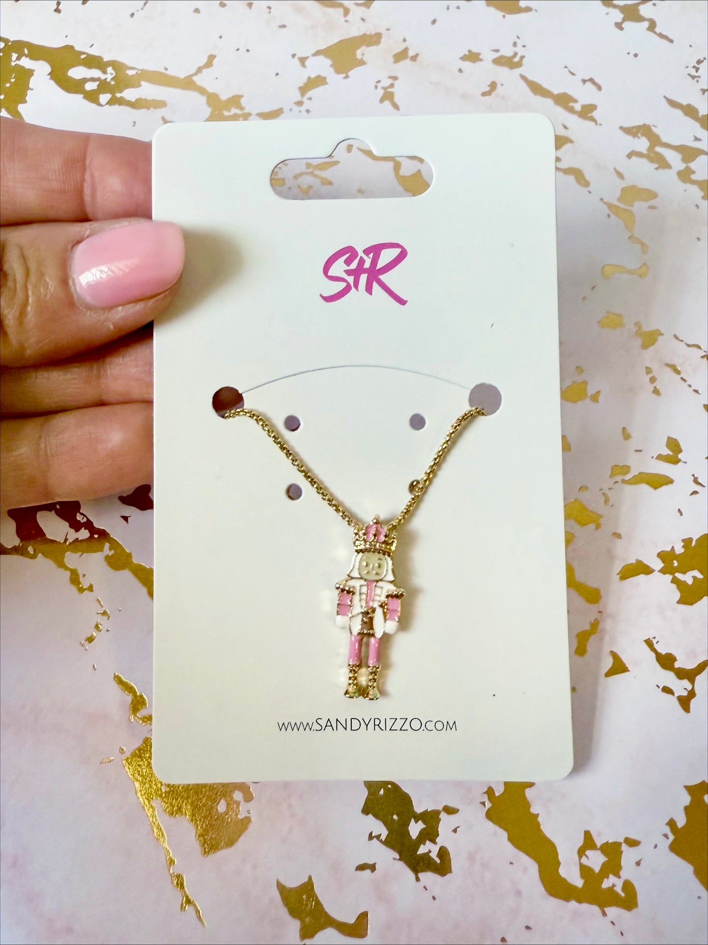 Pastel Pink Enamel Nutcracker Necklace