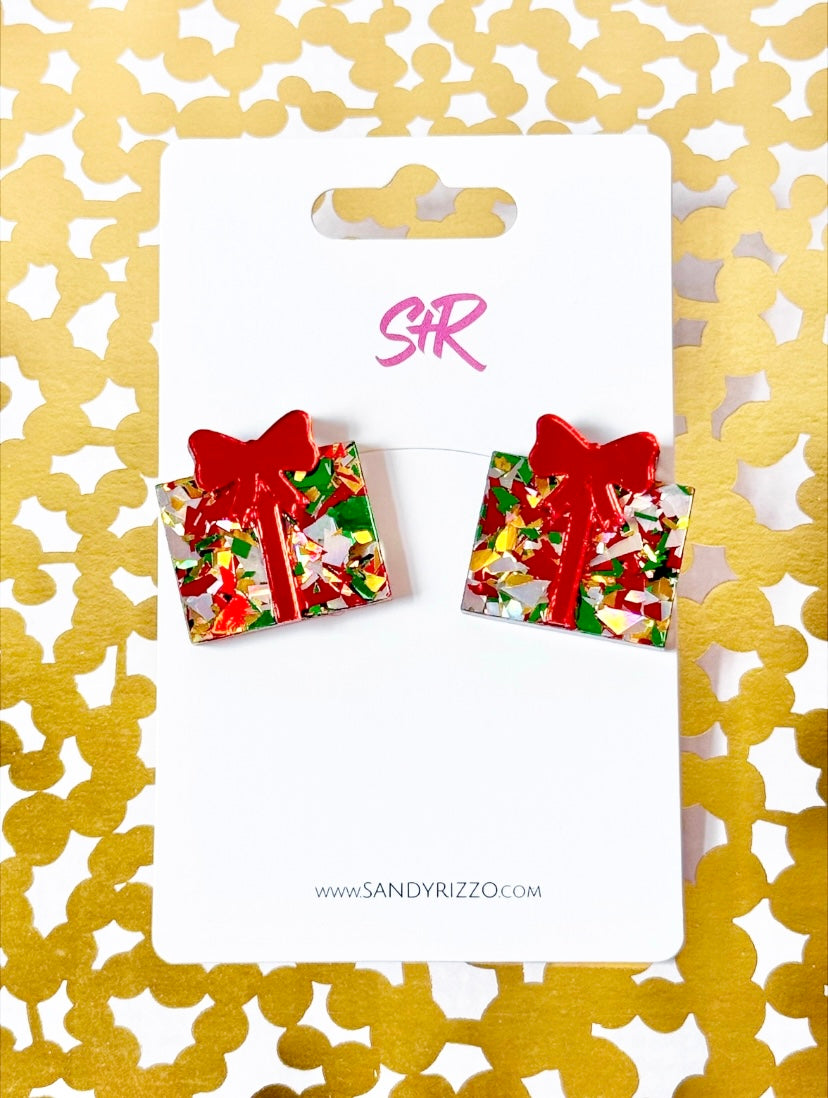 Traditional Confetti Christmas Present Stud