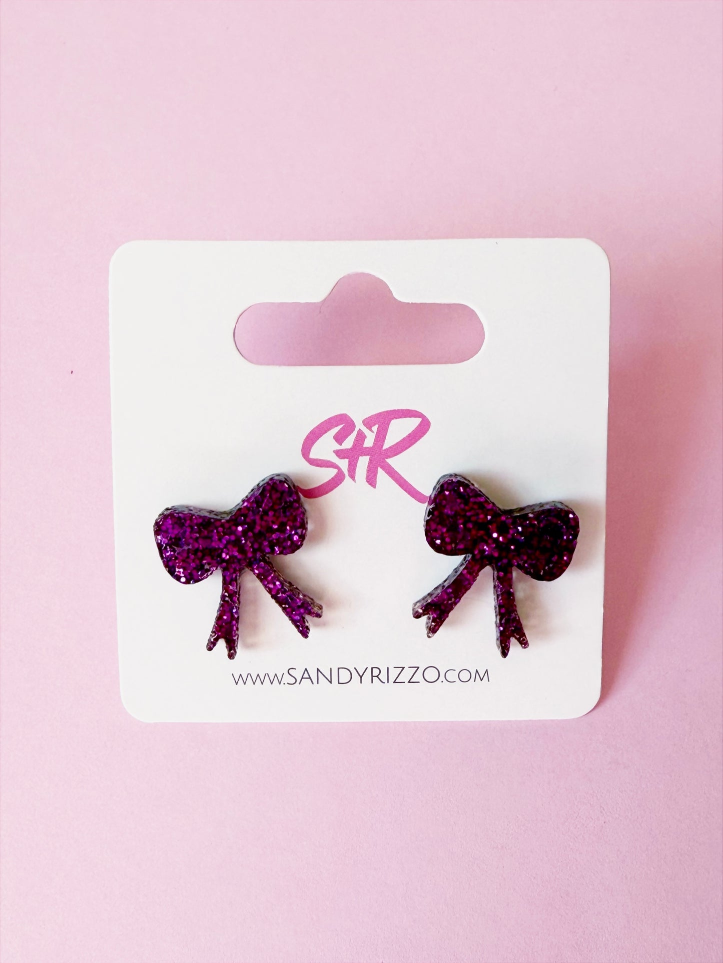 Purple Glitter Bow Stud
