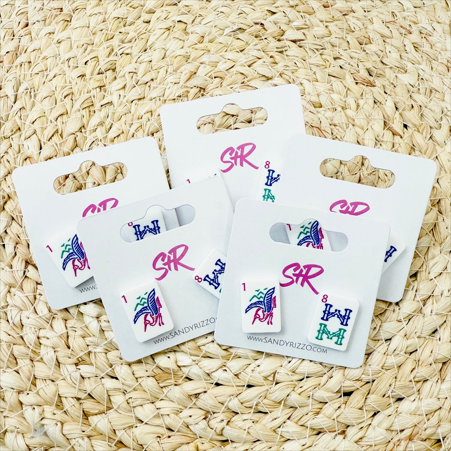 Bam Bird Jewel Tone Mahjong Stud