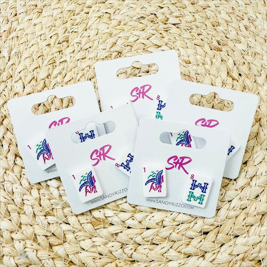 Bam Bird Jewel Tone Mahjong Stud