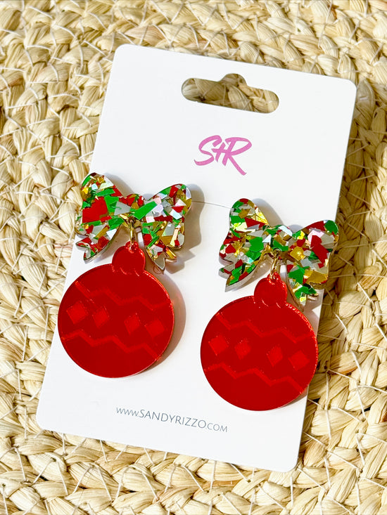 Red Ornament with Traditional Confetti Bow