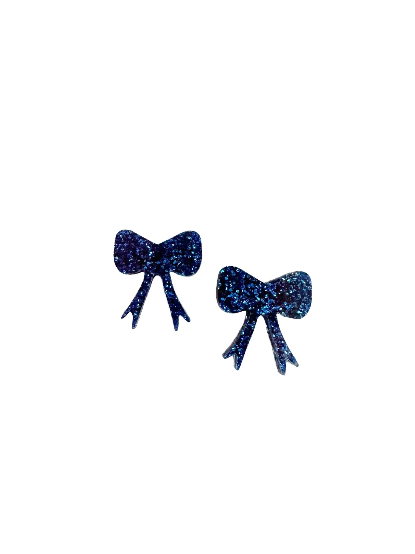Blue Glitter Bow Stud