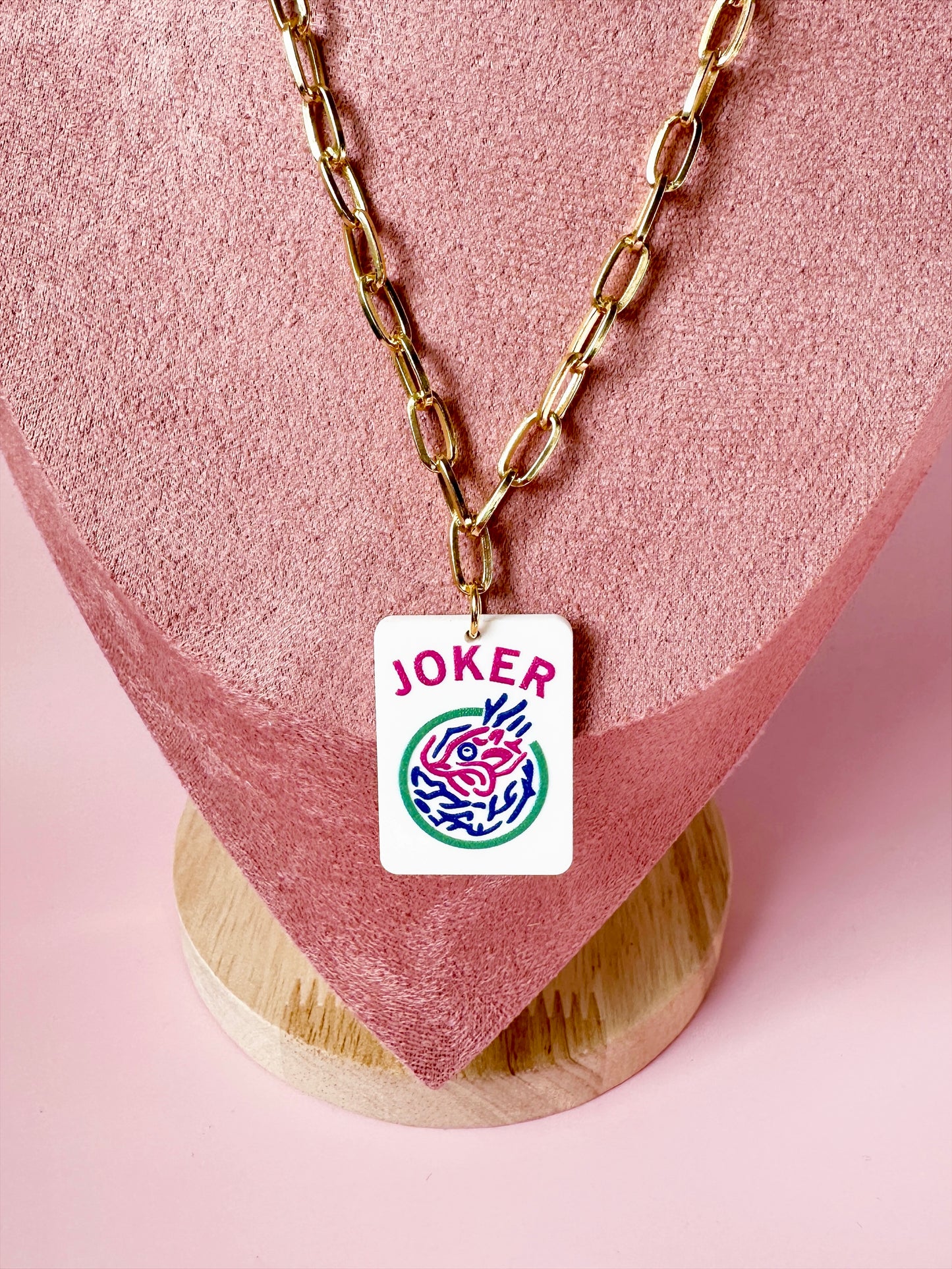 Joker Jewel Tone Mahjong Chain Necklace