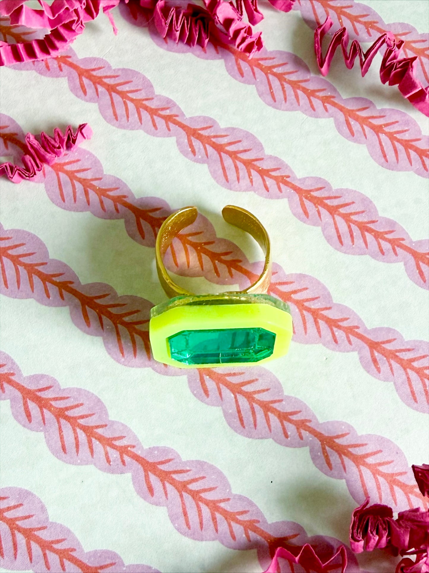 Acid Yellow and Green Gem Ring
