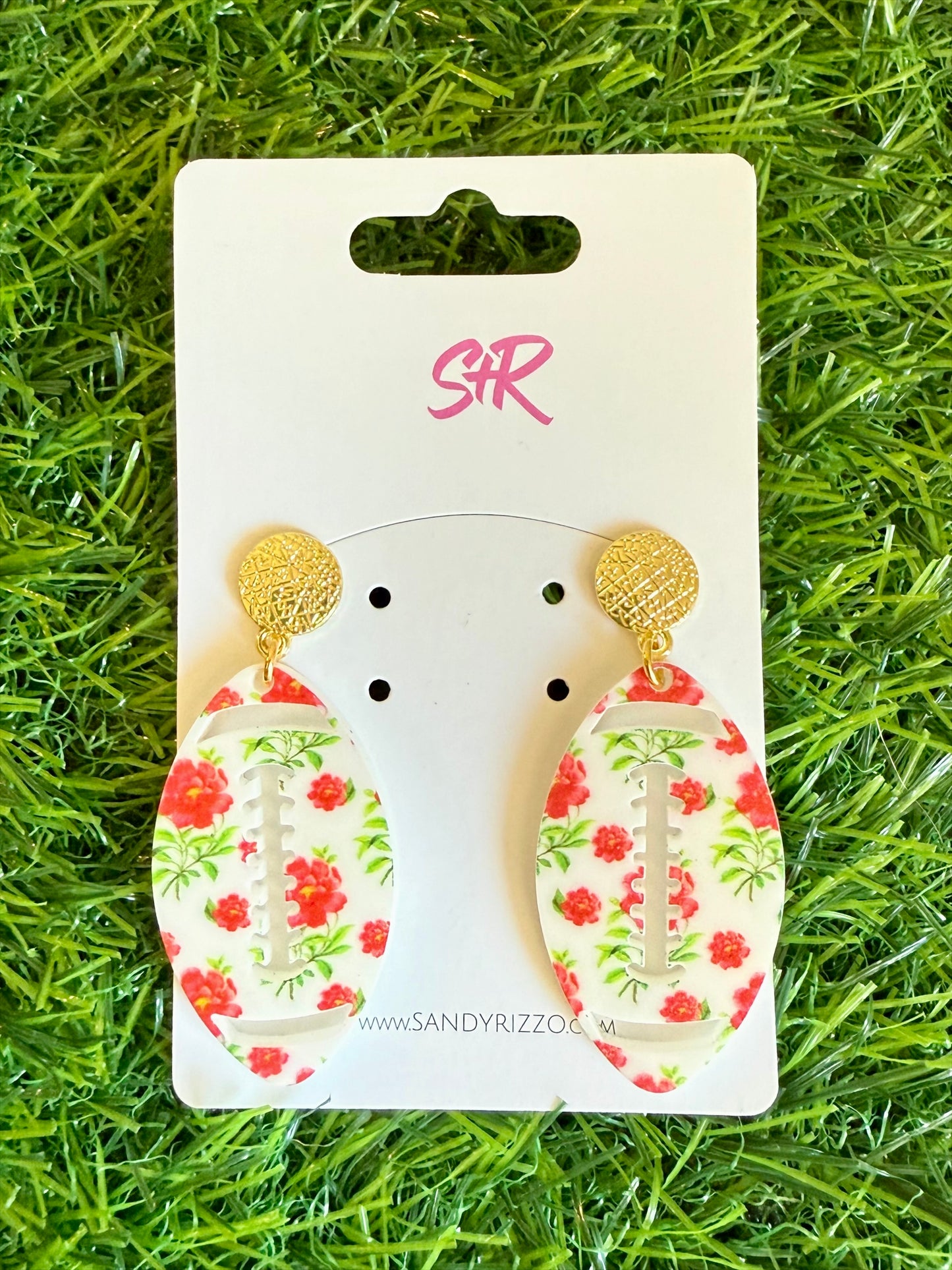 Red Floral Football Dangle