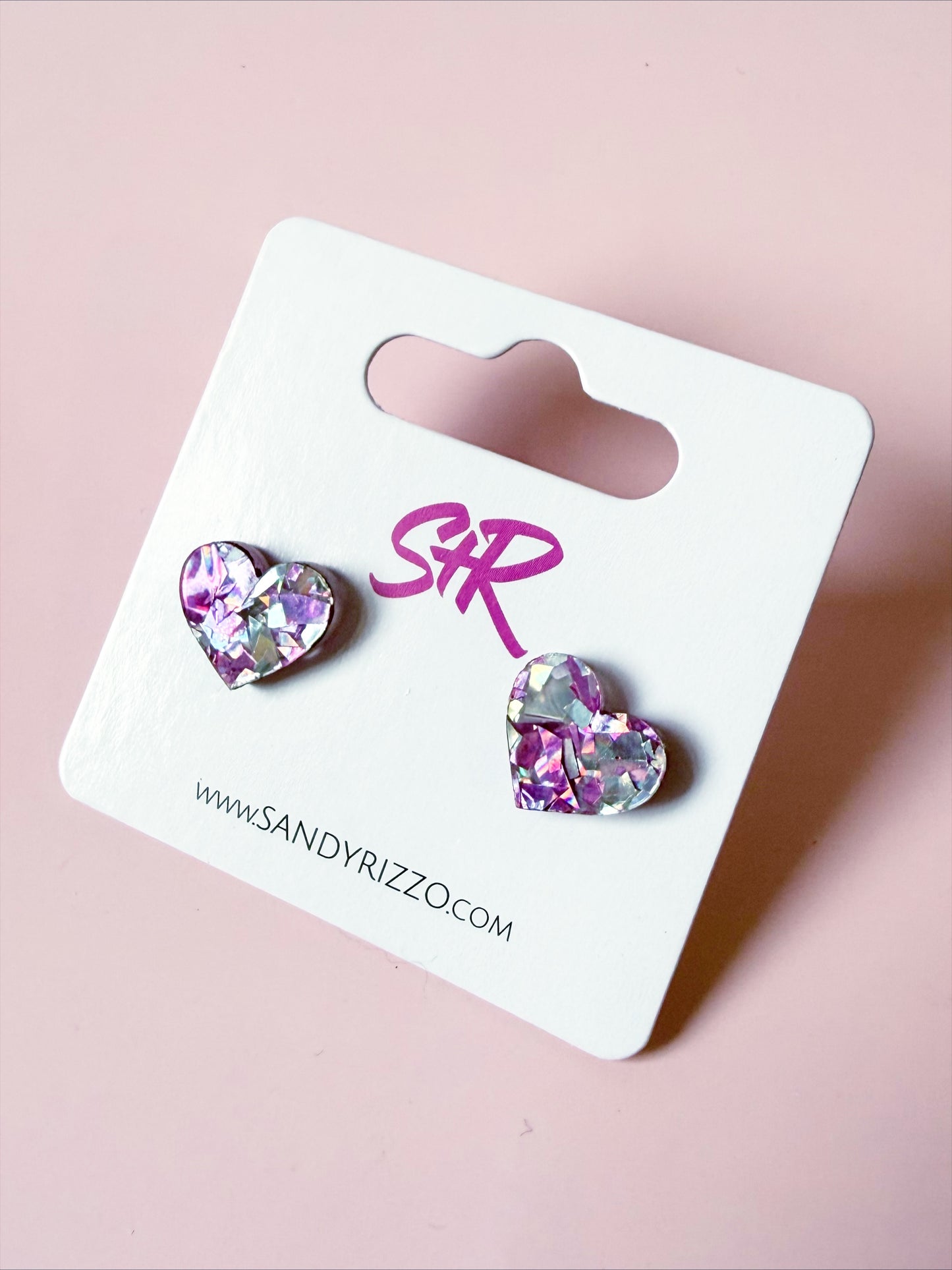 Pink and Silver Heart Stud