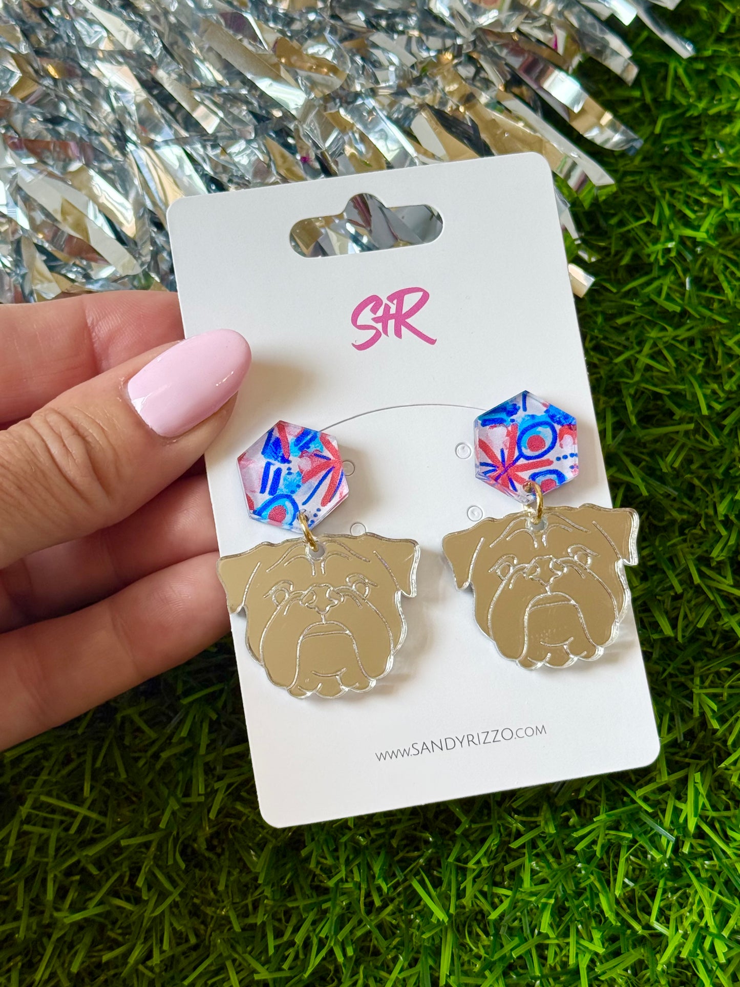 Medium Bulldog Dangle with Red, White and Blue top