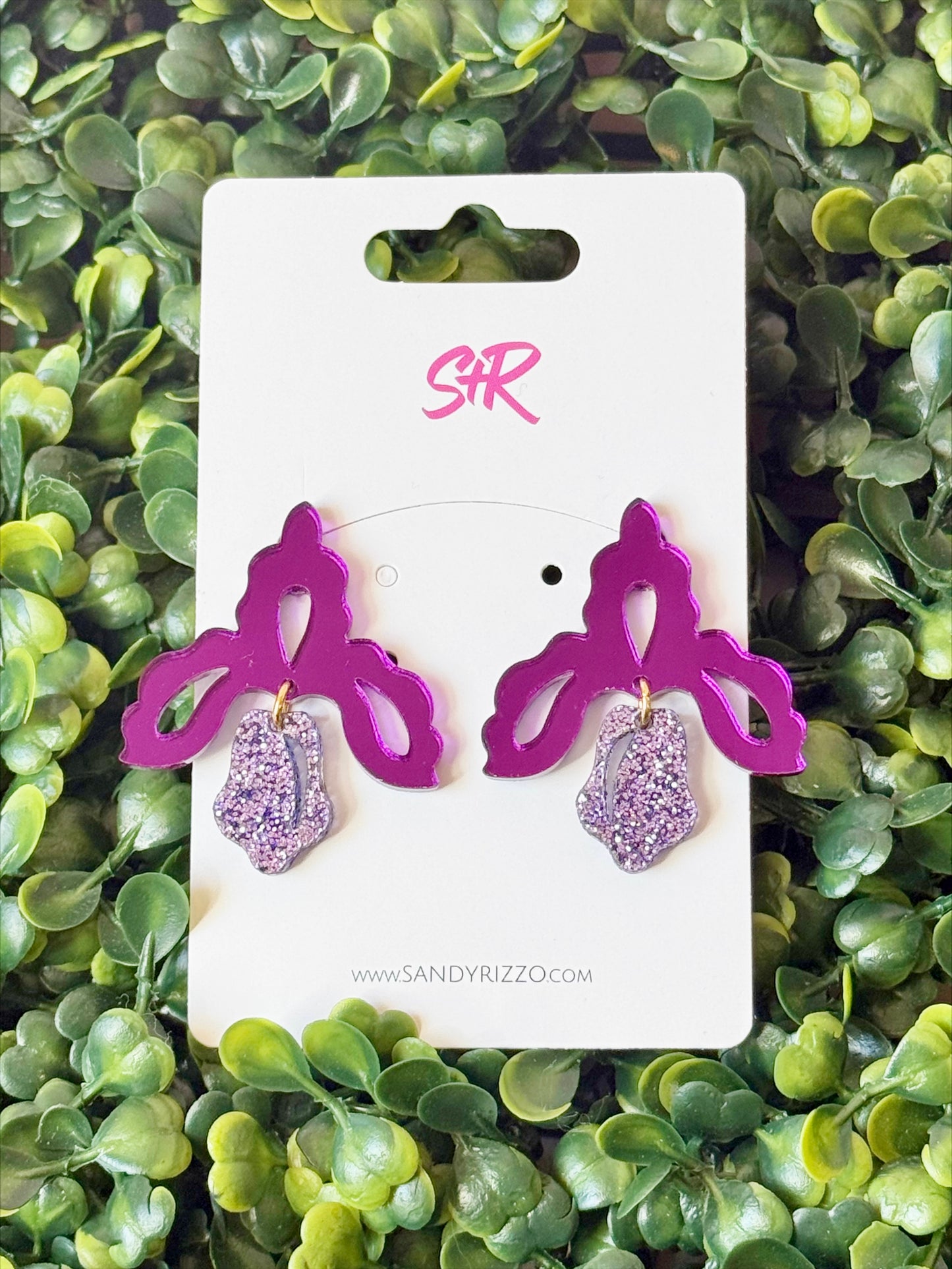 Purple Mirror Iris Statement Stud
