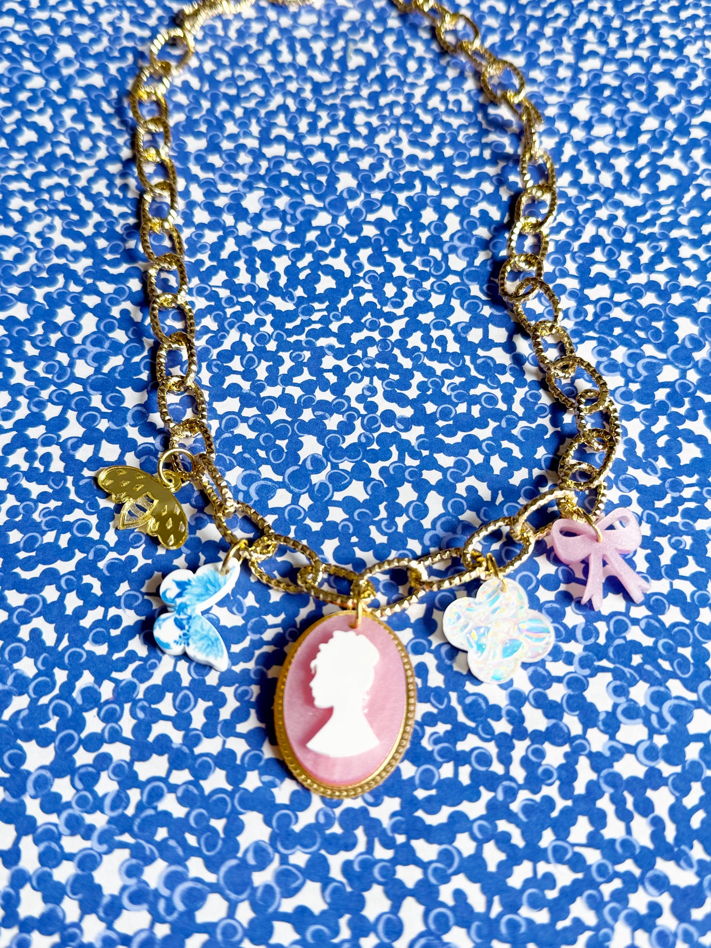Pink Cameo Charm Necklace