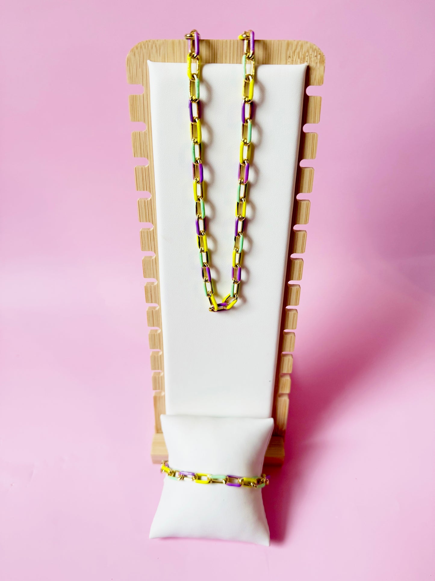 Pastel Mardi Gras Enamel Chain Bracelet