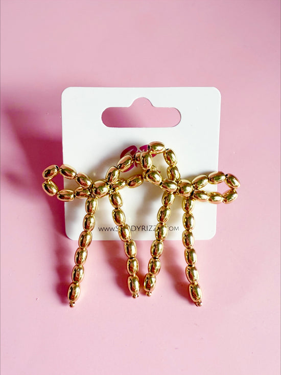 Beaded Gold Bow Stud