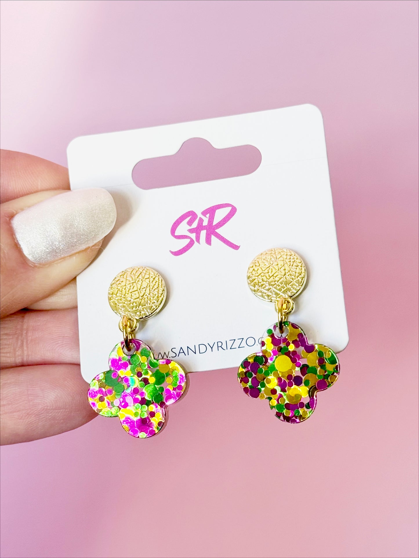 Mardi Gras Petite Quatrefoil Dangle