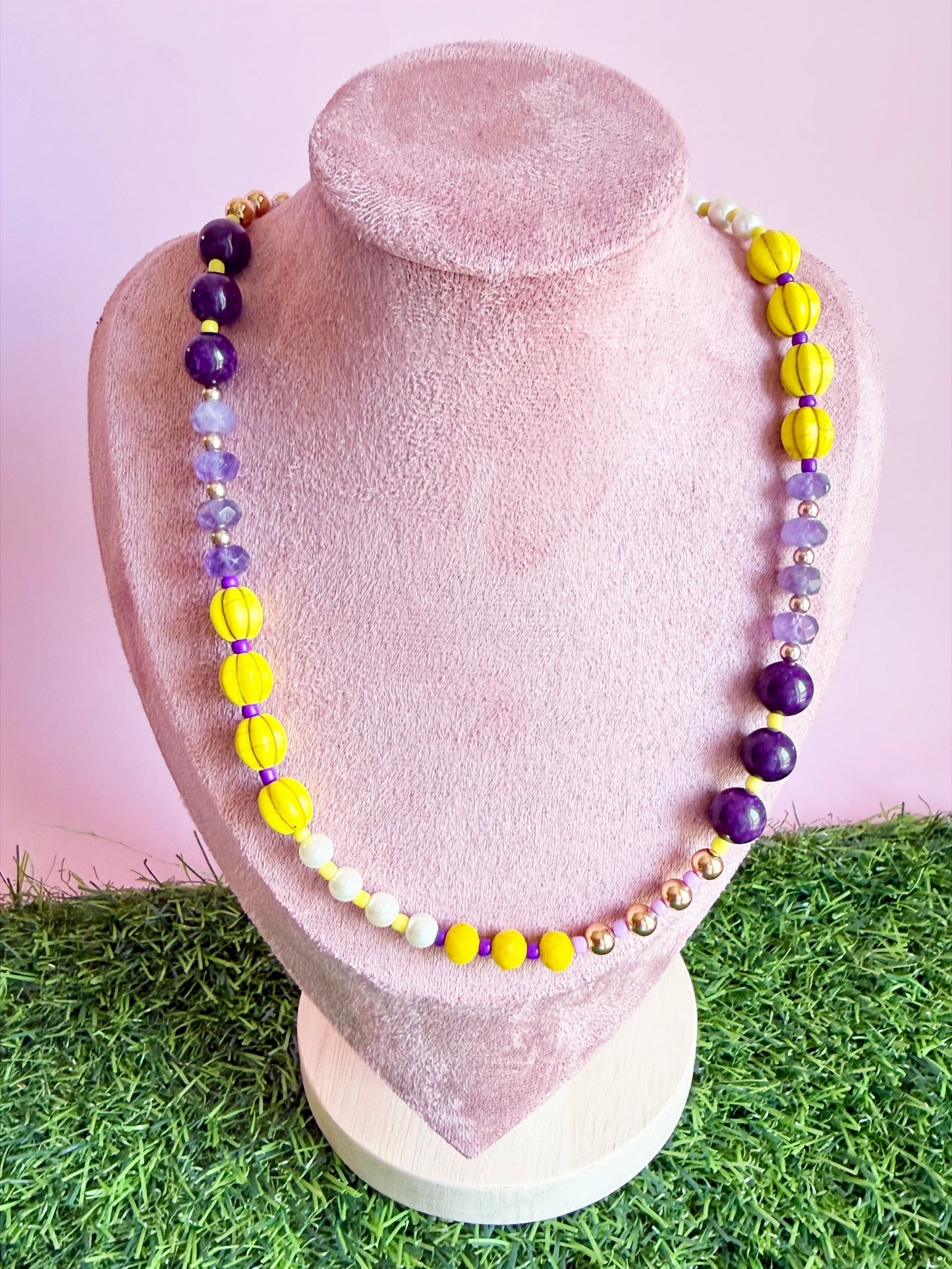 Purple and Yellow Beaded Necklace