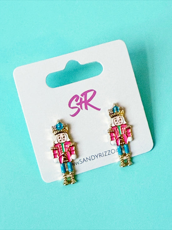Small Bright Enamel Nutcracker Stud