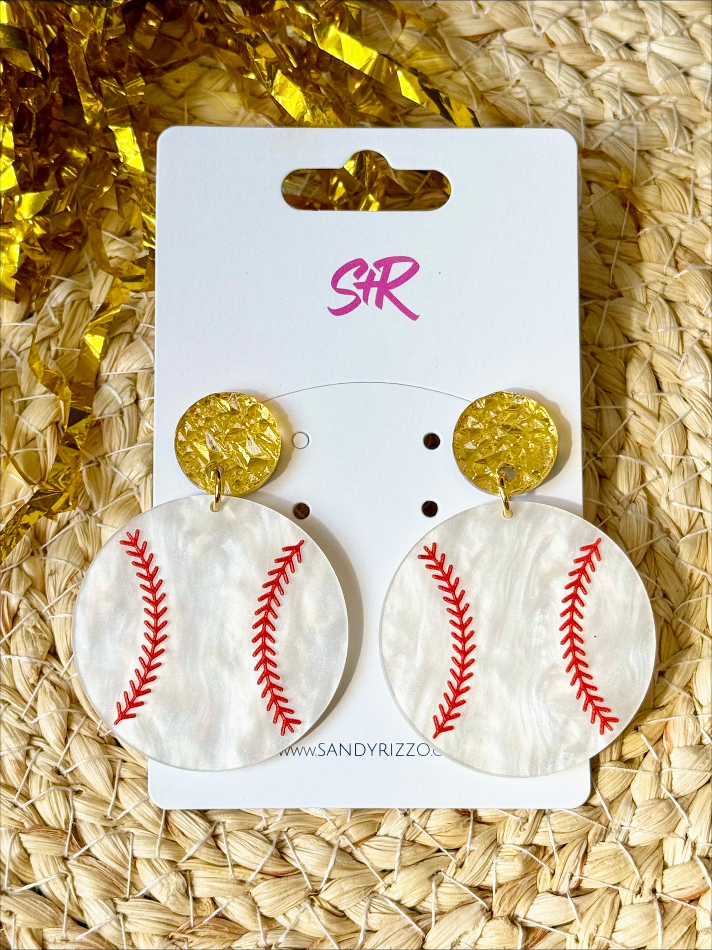 White Pearl Baseball Dangle