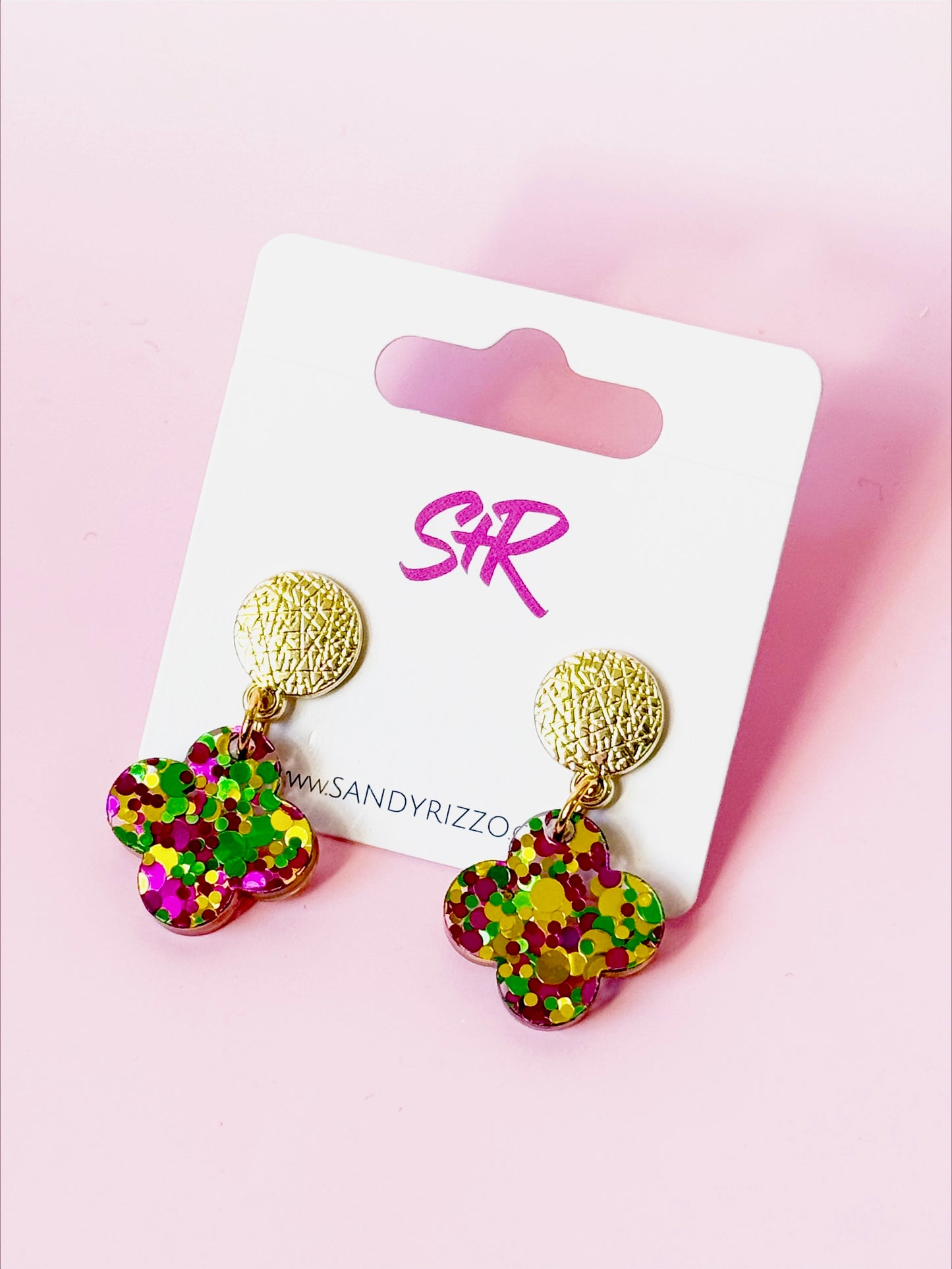 Mardi Gras Petite Quatrefoil Dangle