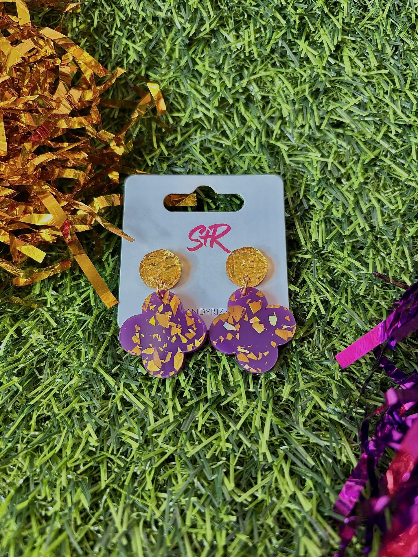Petite Purple and Gold Quatrefoil Dangle
