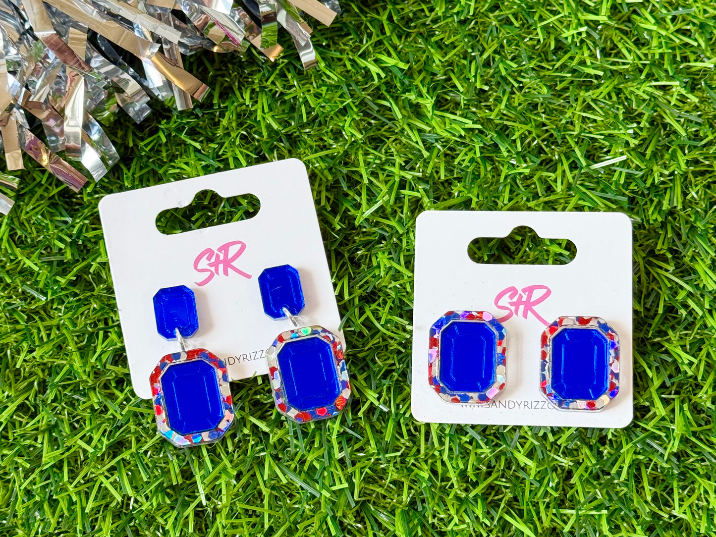 Blue and Red, Silver and Blue Gem Dangle