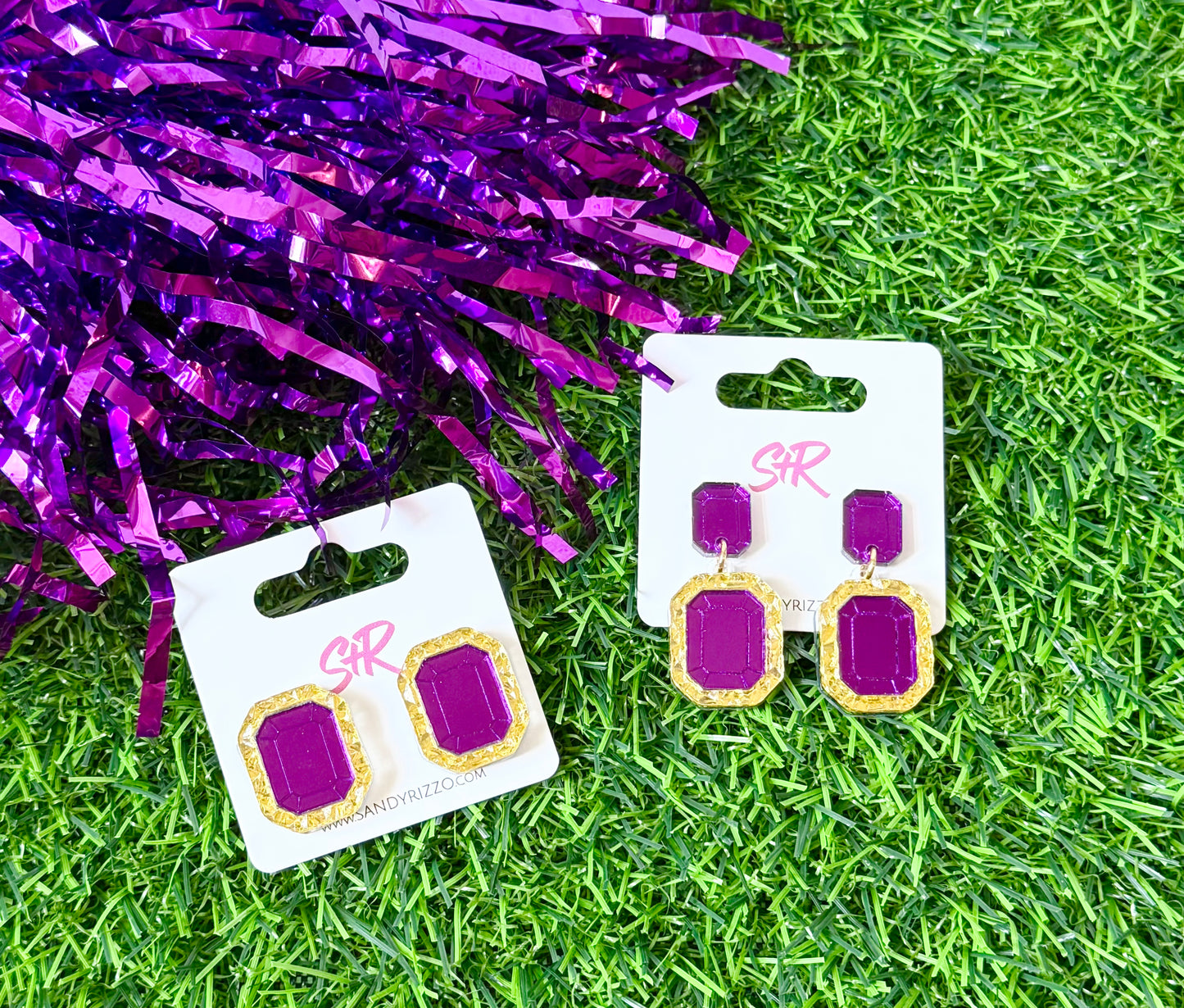 Gold Lamé and Purple Gem Dangle