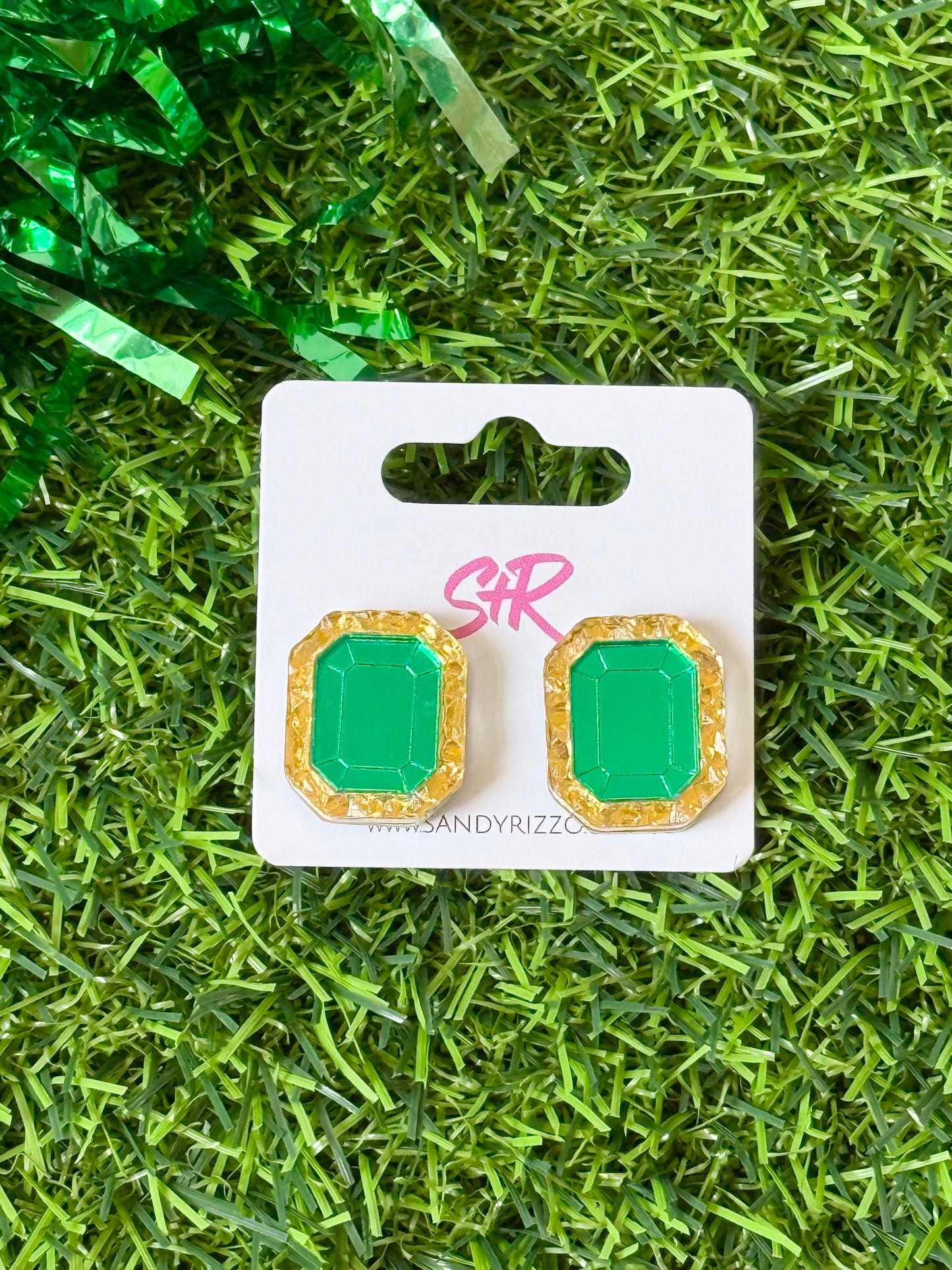 Green and Gold Gem Stud