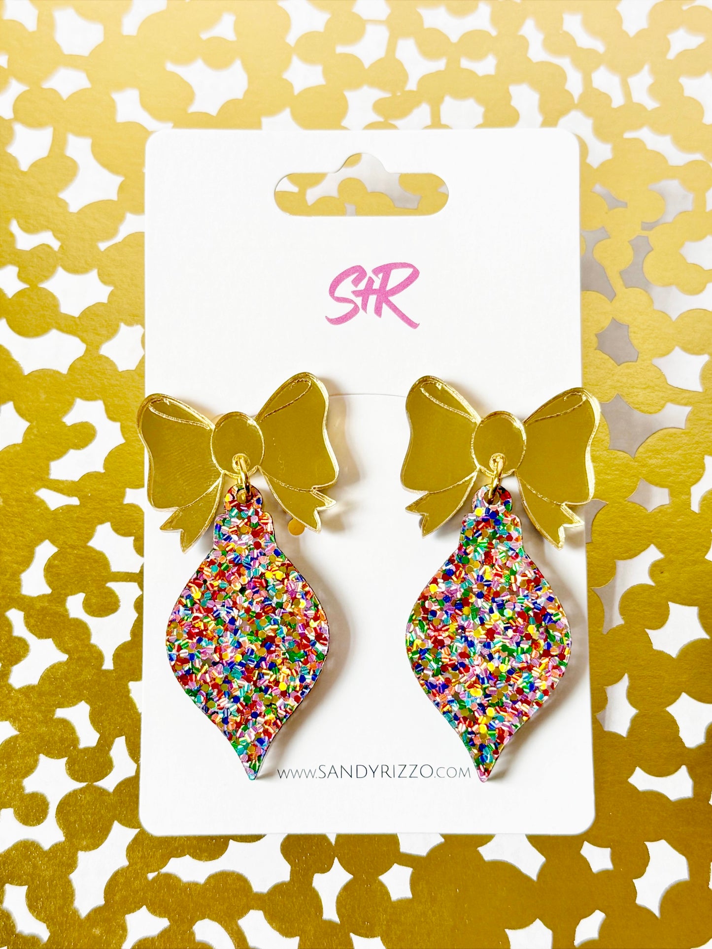 Confetti Dot Ornament with Gold Bow