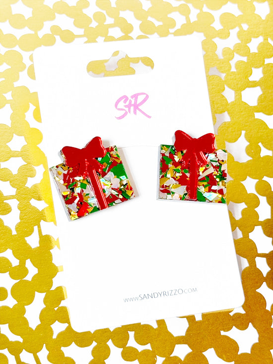 Traditional Confetti Christmas Present Stud