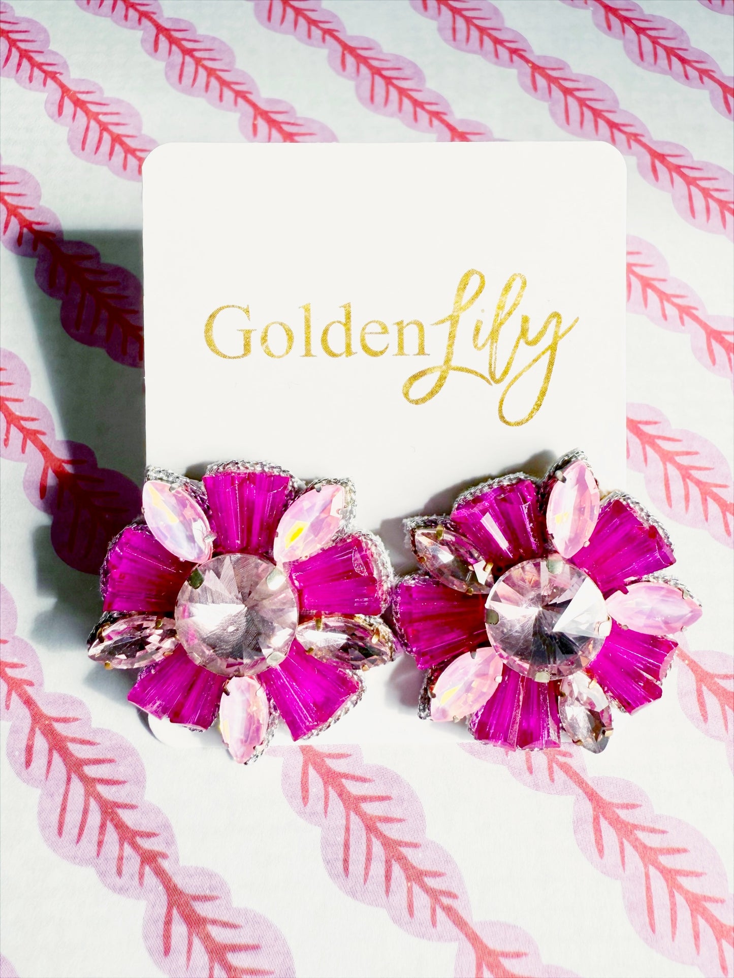 Golden Lily Hot Pink Rhinestone Stud