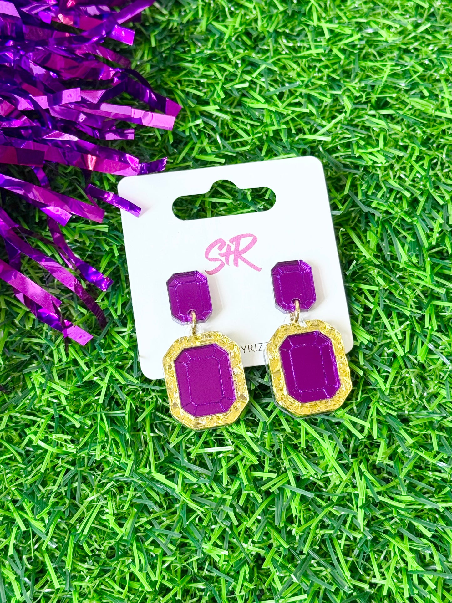 Gold Lamé and Purple Gem Dangle