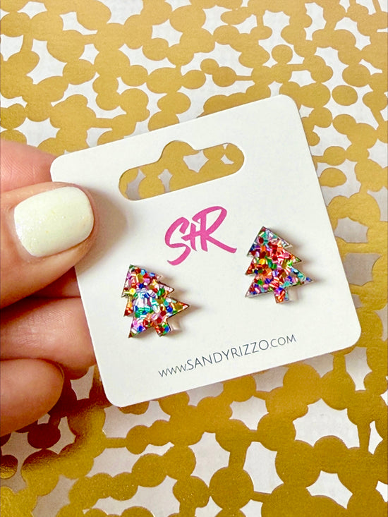 Confetti Dot Christmas Tree Stud