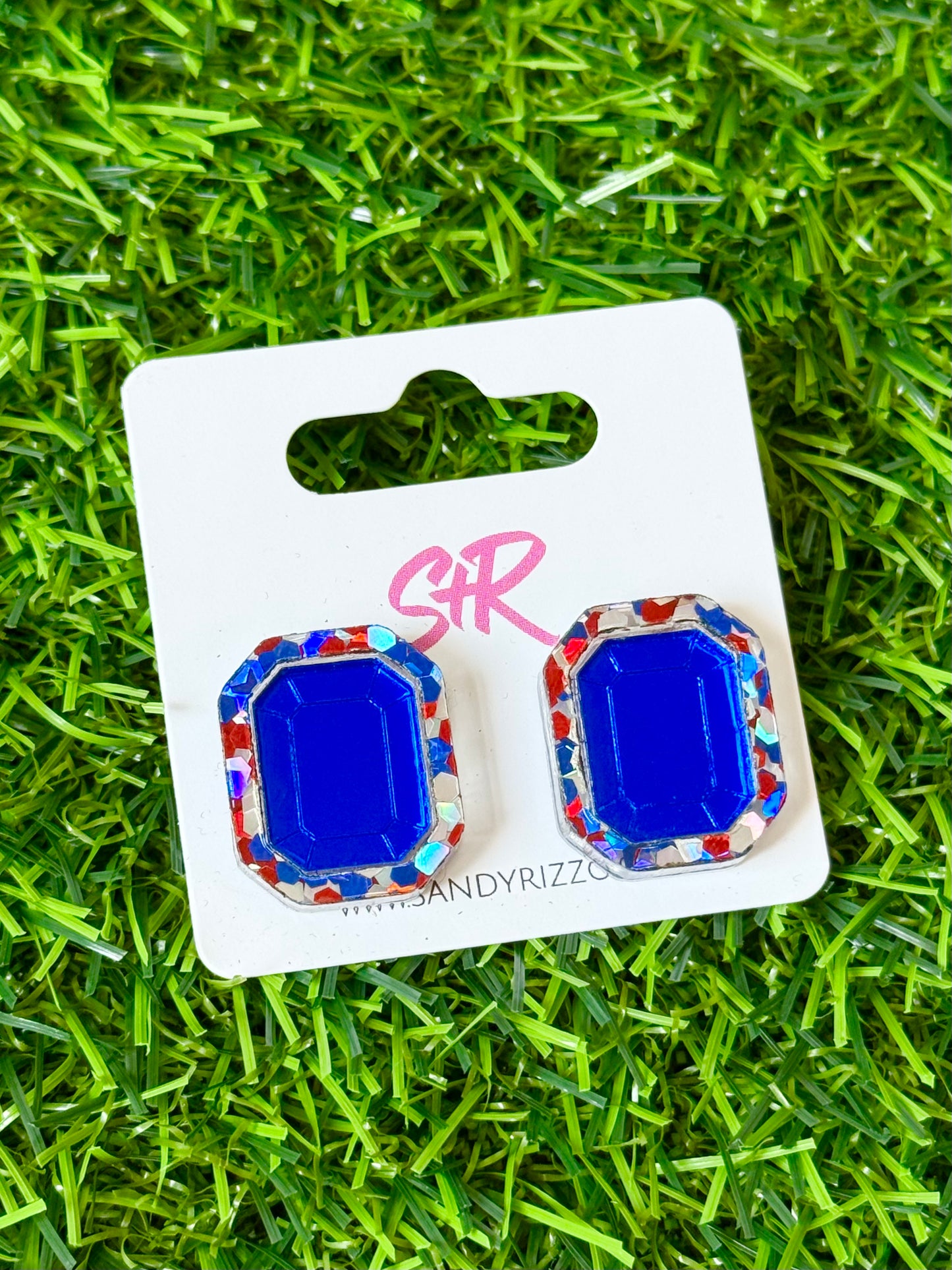 Blue and red, silver and Blue Gem Stud