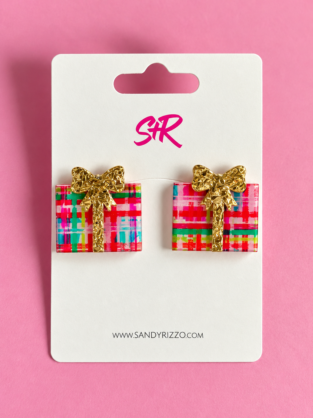Christmas Plaid Present Stud