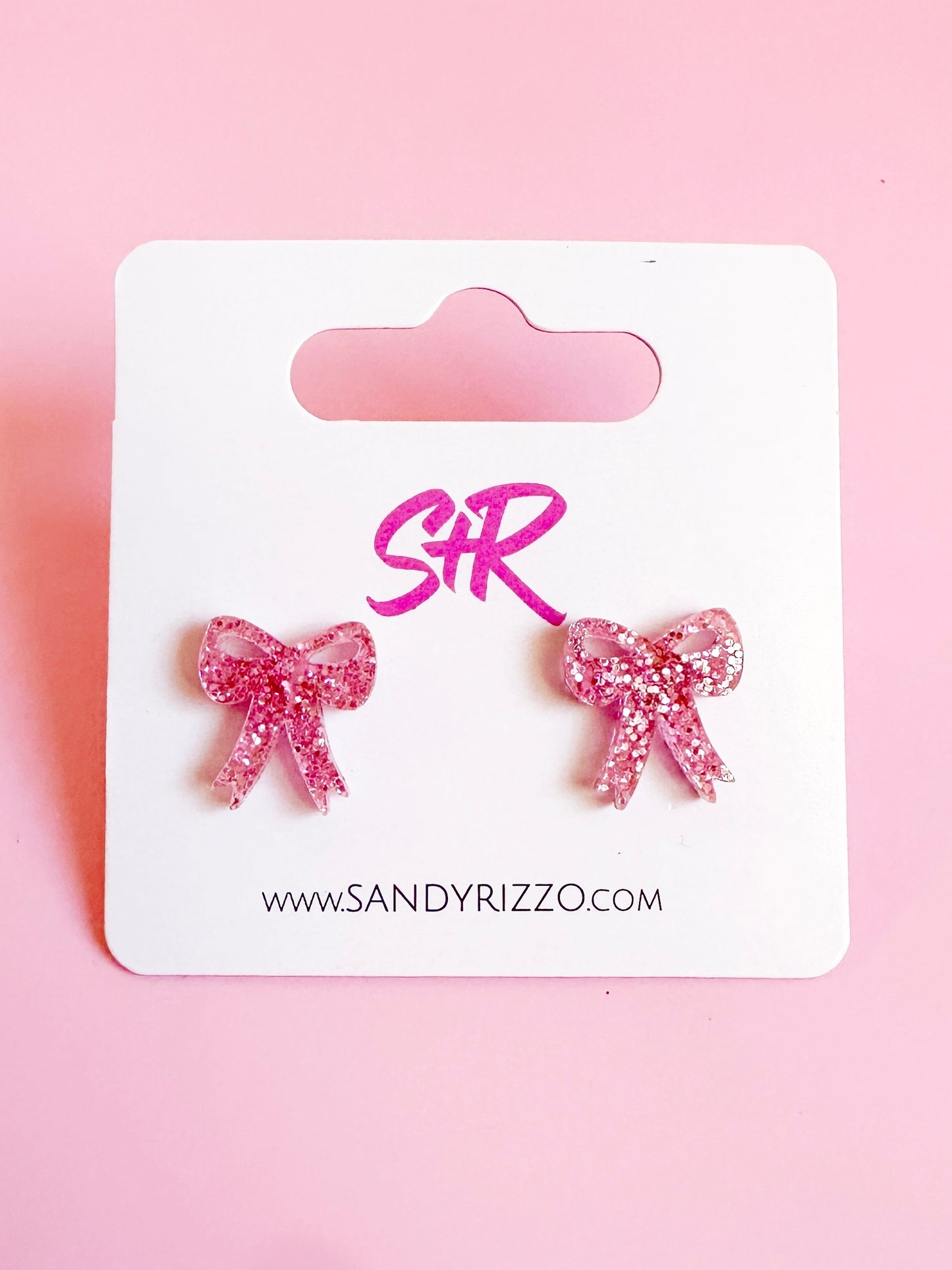 Pink Sparkle Bow Stud