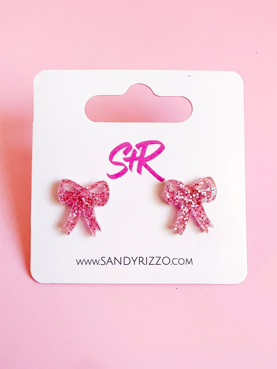 Pink Sparkle Bow Stud