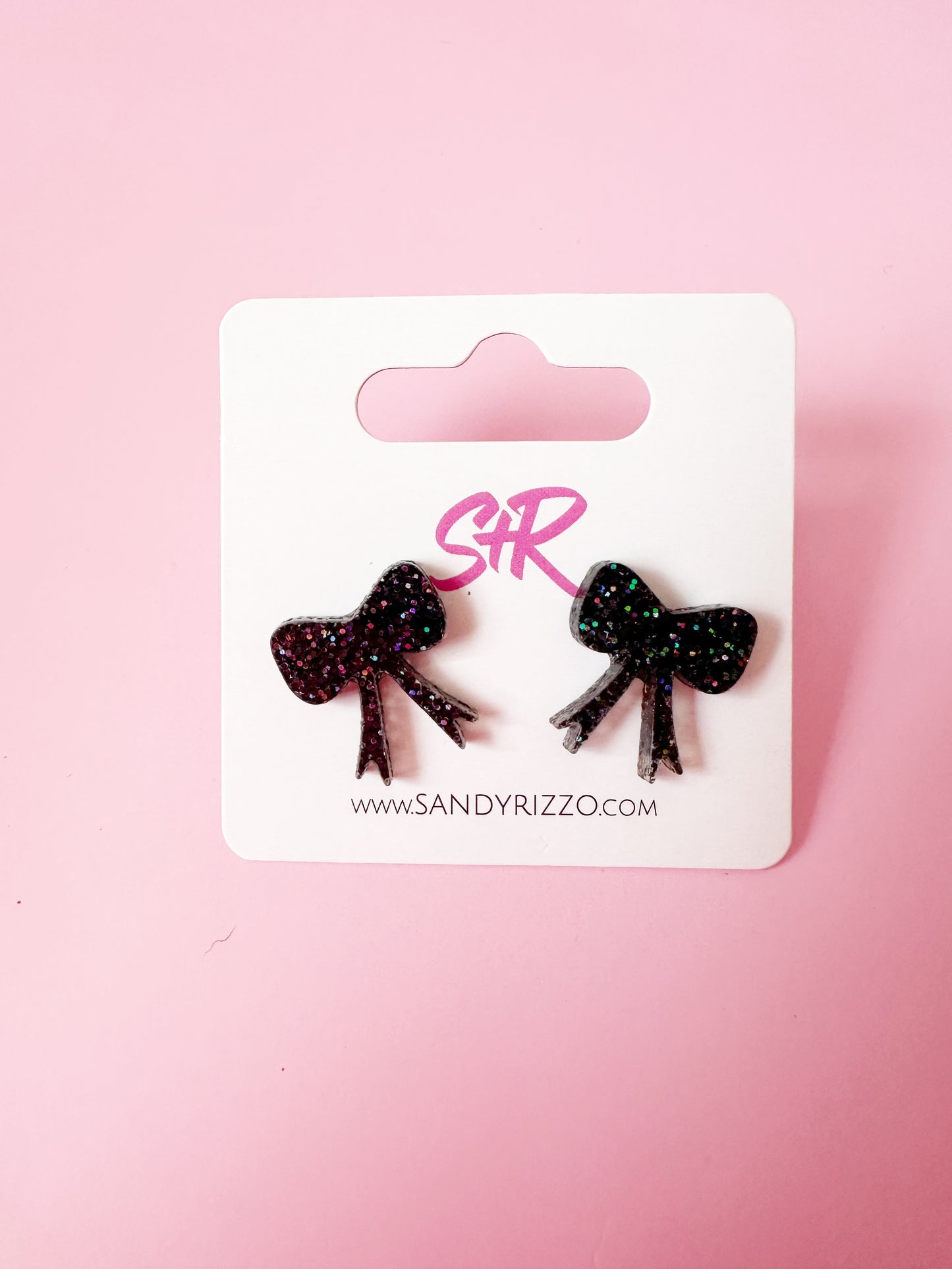 Black Glitter Bow Stud