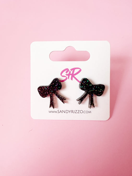 Black Glitter Bow Stud