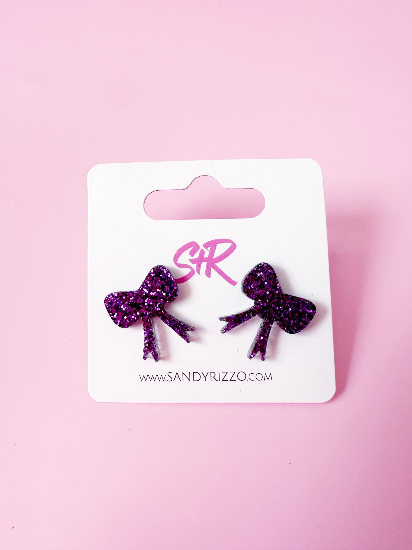 Purple Glitter Bow Stud