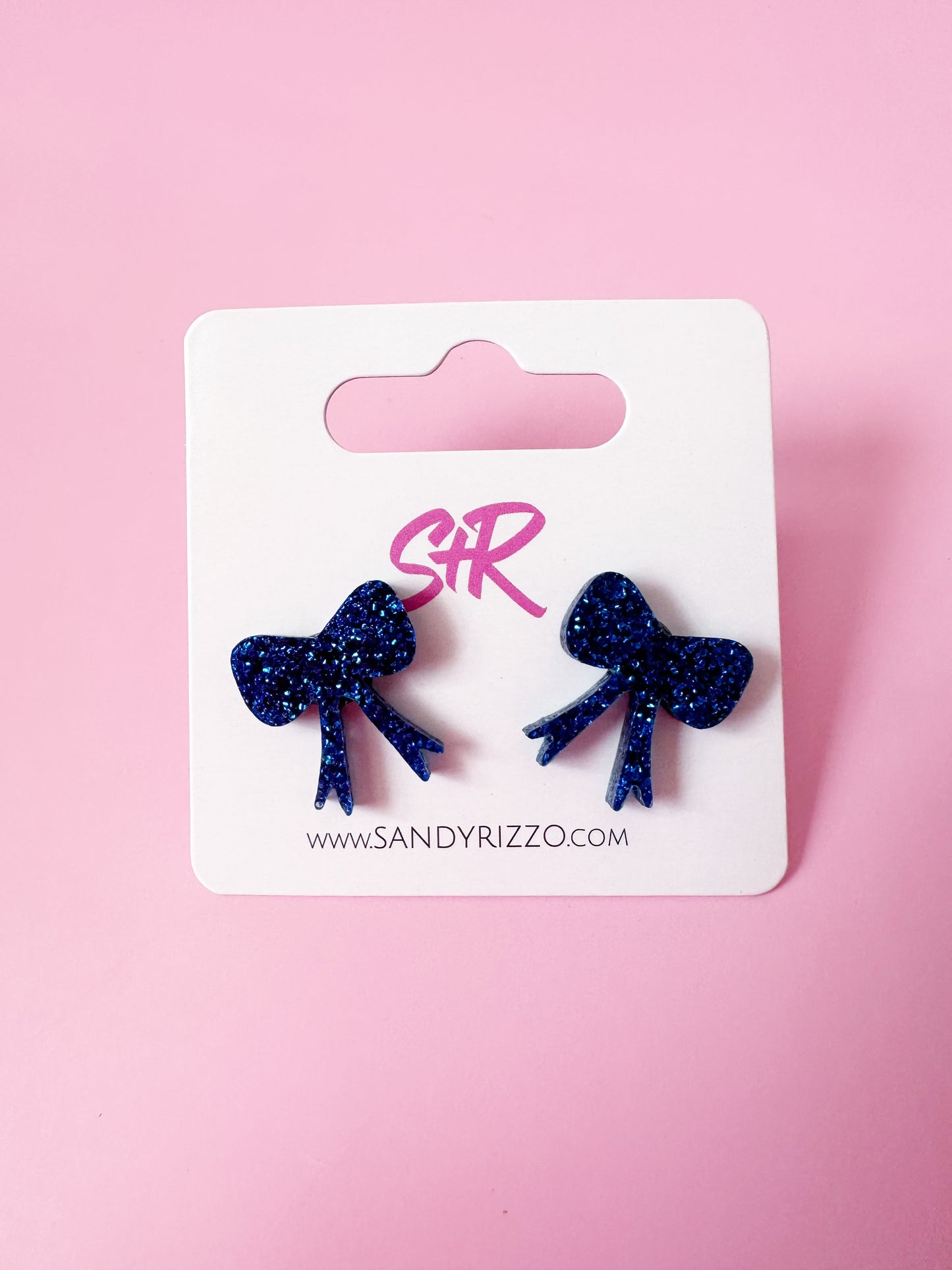 Blue Glitter Bow Stud